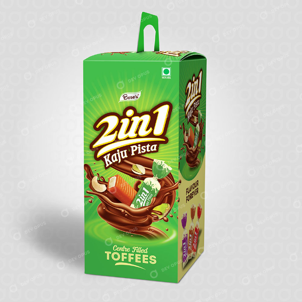 Kaju Pista Center Filled Toffees Box Packaging Design In Ahmedabad