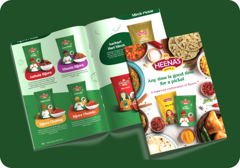 brochure design for heena's pickle