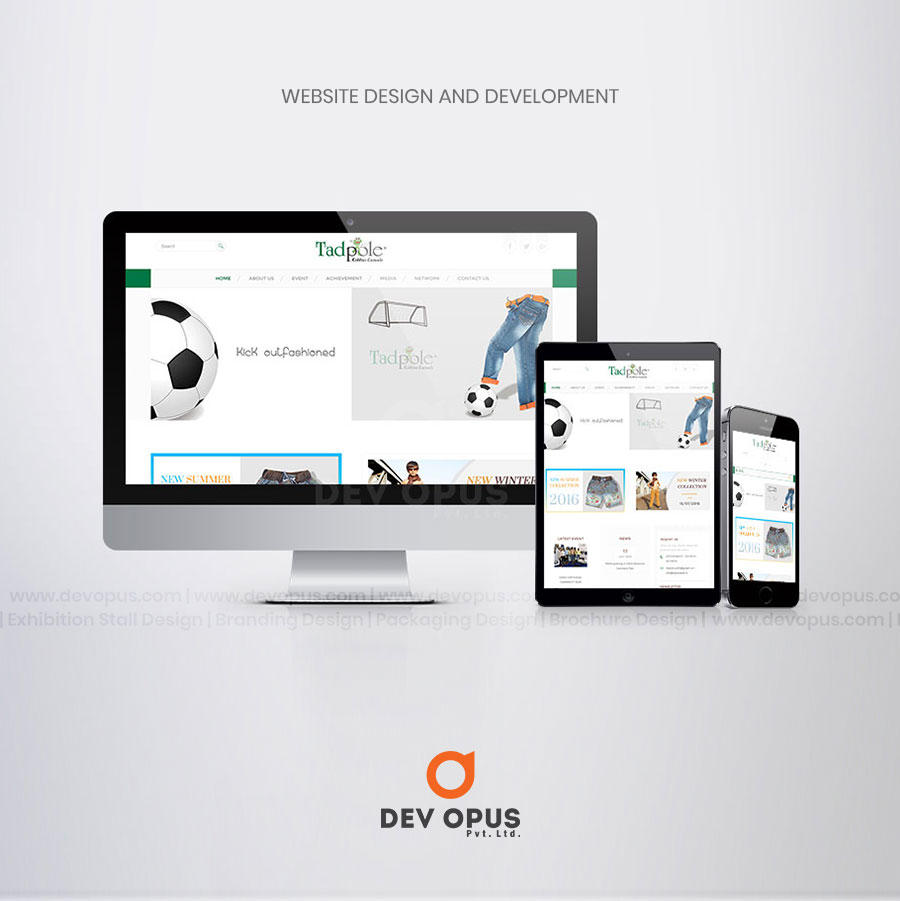 website design for tadpole apparels by dev opus